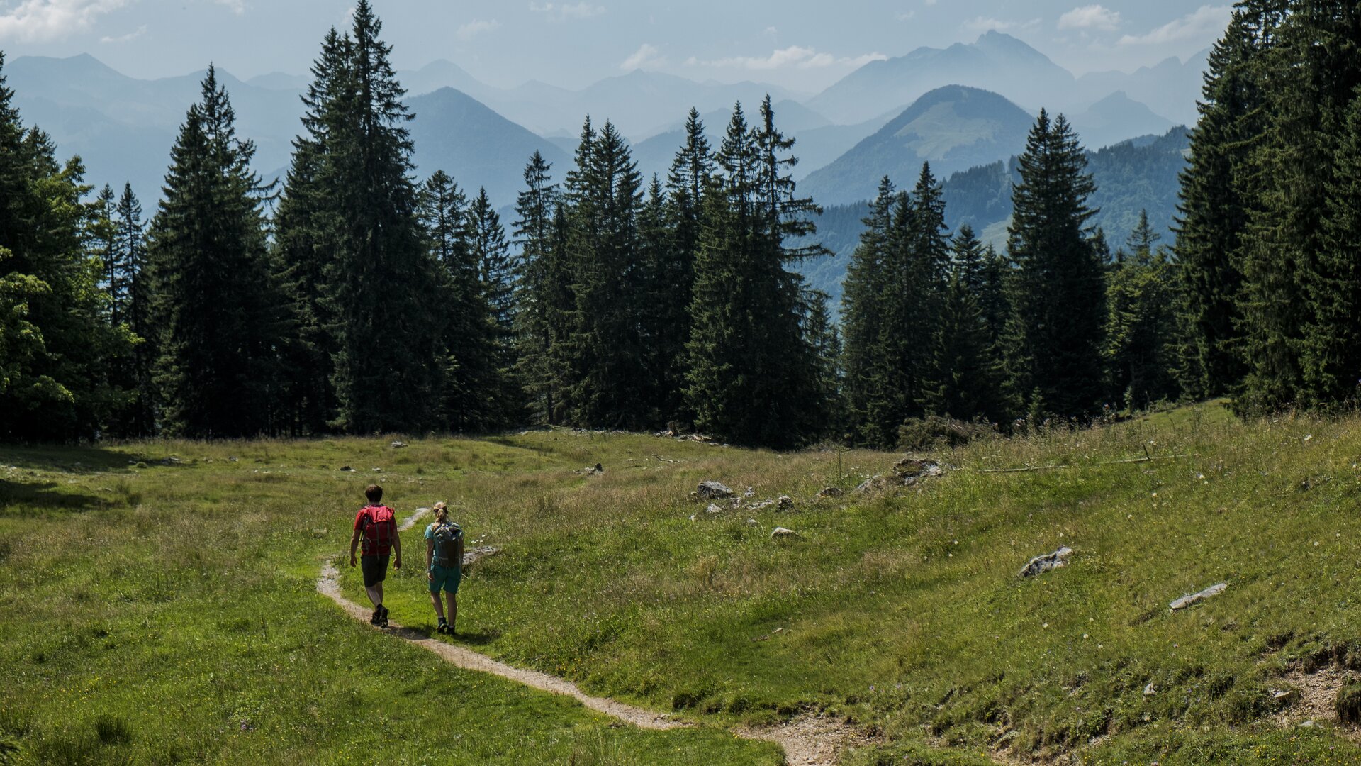 Wandern in den Chiemgauer Bergen | © DAV/Hans Herbig Zwei Wanderer auf einem Bergpfad in den Chiemgauer Alpen | © DAV/Hans Herbig